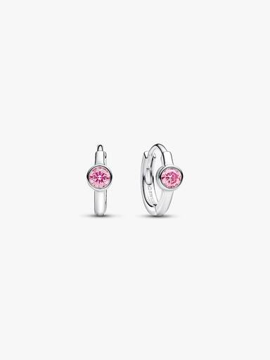 Pandora Era Bezel Sterling Silver Pink Lab-grown Diamond Huggie Earrings - Image 2