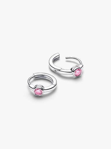 Pandora Era Bezel Sterling Silver Pink Lab-grown Diamond Huggie Earrings - Image 3