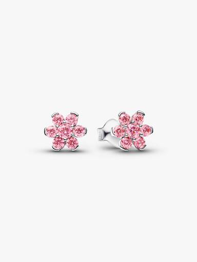 Sparkling Pink Flower Stud Earrings - Image 2