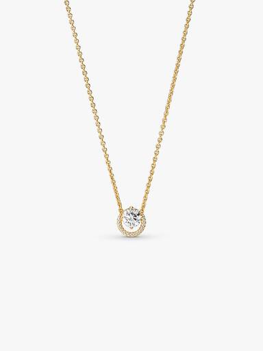 Sparkling Round Halo Pendant Collier Necklace - Image 2