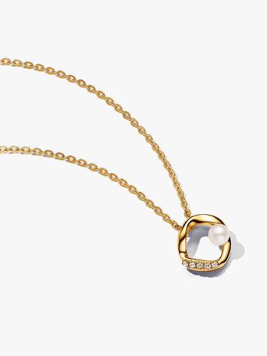 Organically Shaped Pavé Circle & Treated Freshwater Cultured Pearl Collier Necklace - Image 2