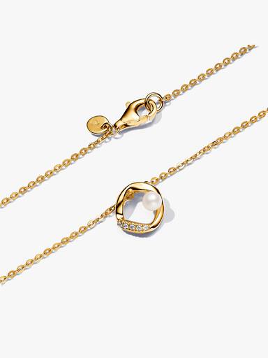 Organically Shaped Pavé Circle & Treated Freshwater Cultured Pearl Collier Necklace - Image 3