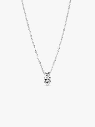 Double Heart Pendant Sparkling Collier Necklace - Image 2