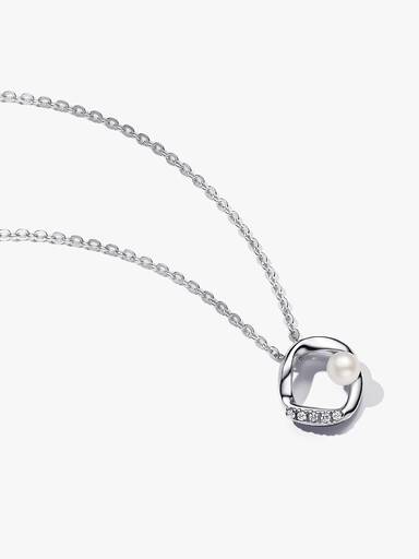 Organically Shaped Pavé Circle & Treated Freshwater Cultured Pearl Collier Necklace - Image 2