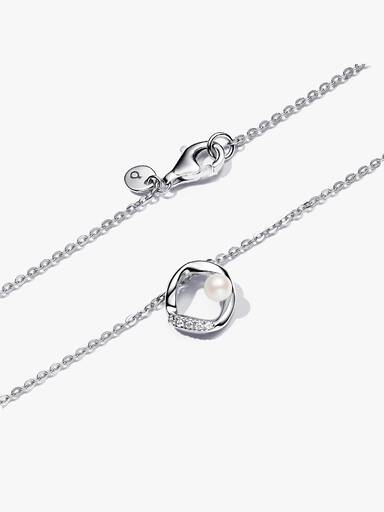 Organically Shaped Pavé Circle & Treated Freshwater Cultured Pearl Collier Necklace - Image 4