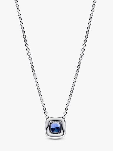 Sparkling Square Blue Halo Pendant Necklace - Image 3