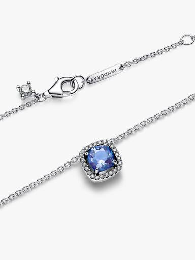 Sparkling Square Blue Halo Pendant Necklace - Image 5