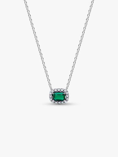 Rectangular Sparkling Green Halo Pendant Necklace - Image 2