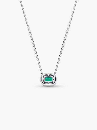 Rectangular Sparkling Green Halo Pendant Necklace - Image 6
