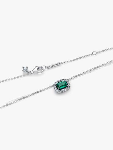 Rectangular Sparkling Green Halo Pendant Necklace - Image 4