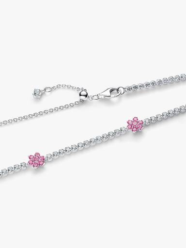 Pink Flower Tennis Necklace - Image 3