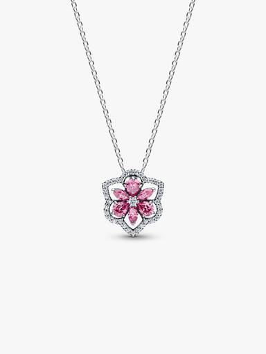 Herbarium Sparkling Pink Flower Pendant Necklace - Image 2