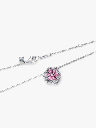 Herbarium Sparkling Pink Flower Pendant Necklace - Image 5