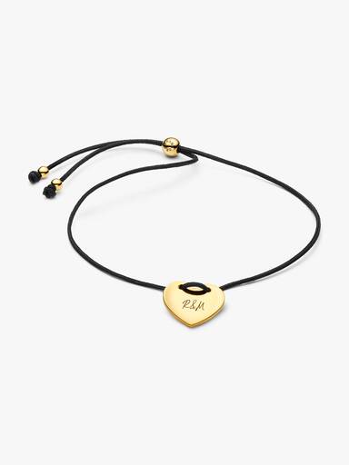 Engravable Heart Black Cord Slider Bracelet - Image 3