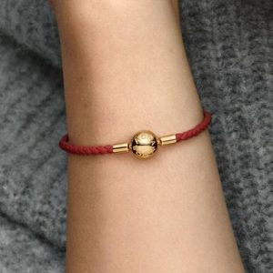 Pandora Moments Red Woven Leather Bracelet