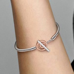 Pandora Moments Two-tone Logo T-Bar Snake Chain Bracelet