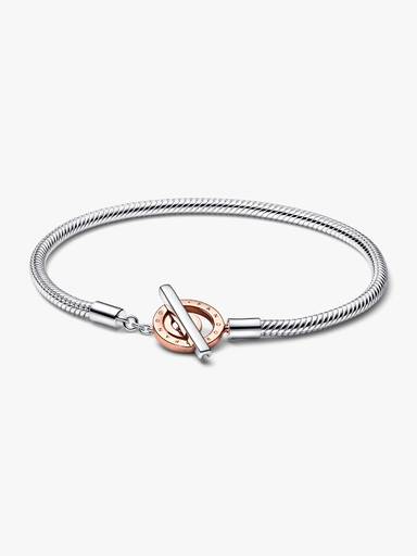 Pandora Moments Two-tone Logo T-Bar Snake Chain Bracelet - Image 2