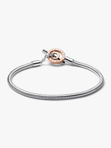 Pandora Moments Two-tone Logo T-Bar Snake Chain Bracelet - Image 4