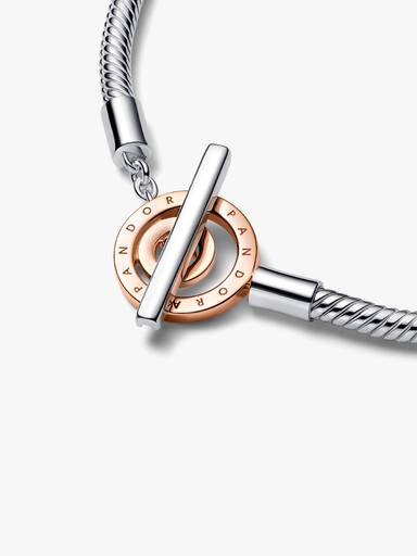 Pandora Moments Two-tone Logo T-Bar Snake Chain Bracelet - Image 5