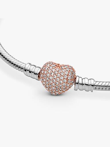 Pandora Moments Pavé Heart Clasp Snake Chain Bracelet - Image 4