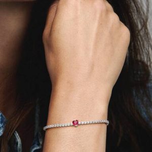 Red Sparkling Heart Tennis Bracelet
