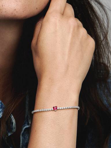 Red Sparkling Heart Tennis Bracelet