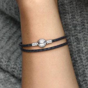 Pandora Moments Double Black Leather Bracelet