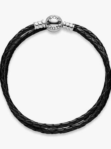 Pandora Moments Double Black Leather Bracelet - Image 4