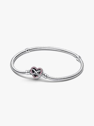 Sparkling Pink Infinity Heart Clasp Snake Chain Bracelet - Image 2