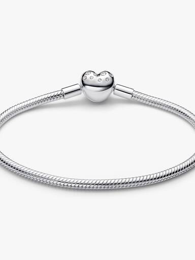 Pandora Sterling Silver Lab-grown Diamond Heart Clasp Snake Chain Bracelet - Image 2