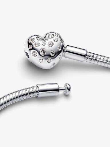 Pandora Sterling Silver Lab-grown Diamond Heart Clasp Snake Chain Bracelet - Image 4