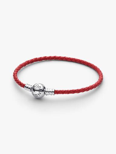 Red Braided Leather Bracelet - Image 2