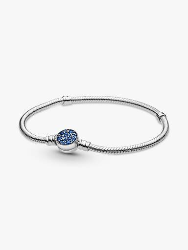 Pandora Moments Sparkling Blue Disc Clasp Snake Chain Bracelet - Image 2