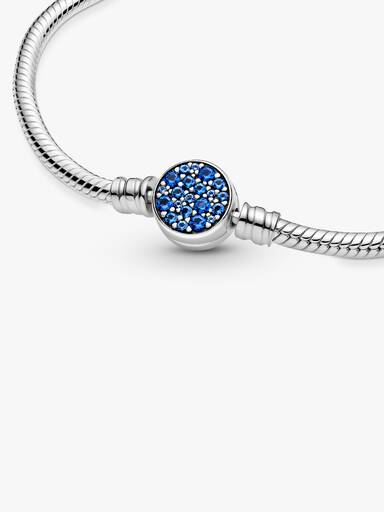 Pandora Moments Sparkling Blue Disc Clasp Snake Chain Bracelet - Image 4