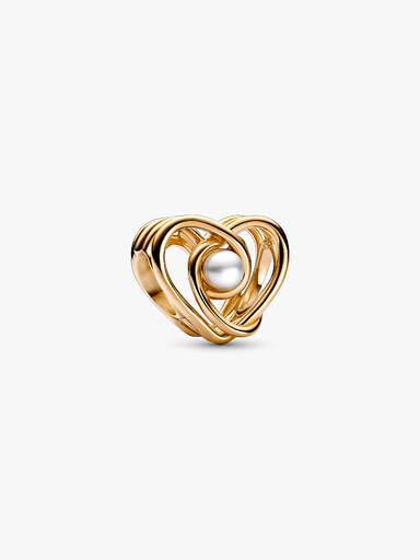 Openwork Swirling Heart & Treated Freshwater Cultured Pearl Charm - Image 2