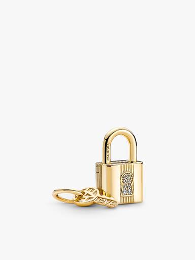 Two Tone Lock and Key Bracelet and Charm Set - Image 2