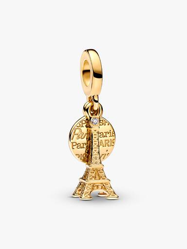 Paris Eiffel Tower Lab-Grown Diamond Engravable Double Dangle Charm - Image 2