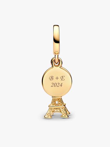 Paris Eiffel Tower Lab-Grown Diamond Engravable Double Dangle Charm - Image 4