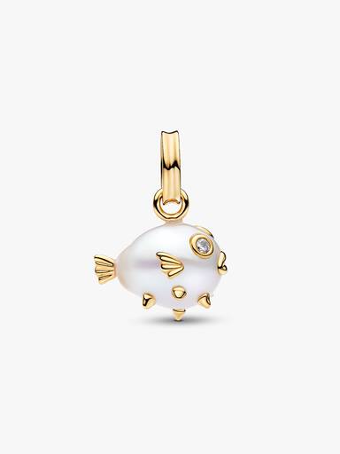 Treated Freshwater Cultured Baroque Pearl Pufferfish Dangle Charm - Image 3