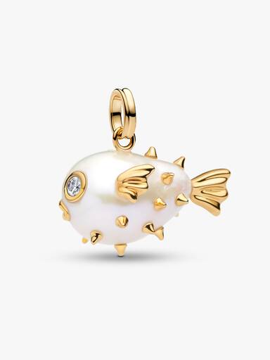Treated Freshwater Cultured Baroque Pearl Oversized Puffy Fish Pendant - Image 2
