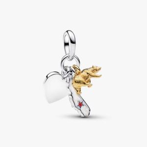 California Symbols & Engravable Heart Tag Triple Dangle Charm