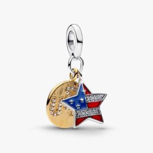 USA Flag Star Double Dangle Charm