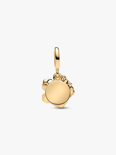 Hibiscus Flower & Engravable Round Tag Double Dangle Charm - Image 2