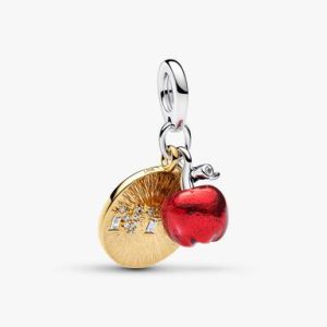 Apple & Engravable Round Tag Double Dangle Charm