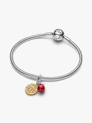 Apple & Engravable Round Tag Double Dangle Charm - Image 2