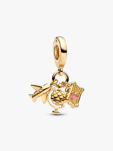 Airplane, Globe & Suitcase Triple Dangle Charm - Image 2