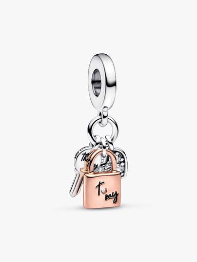 Two-tone Key, Padlock & Heart Triple Dangle Charm - Image 2
