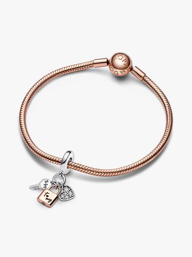 Two-tone Key, Padlock & Heart Triple Dangle Charm - Image 5