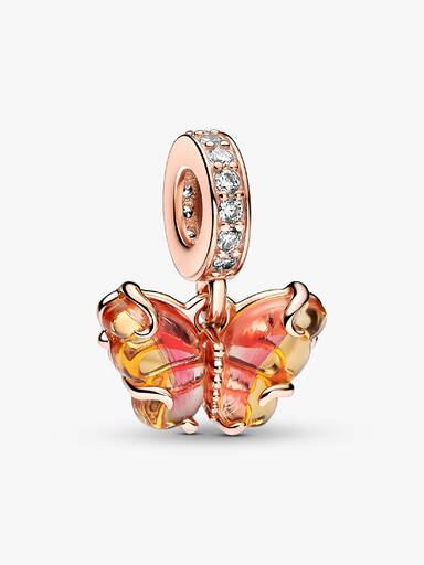 Pink & Yellow Murano Glass Butterfly Dangle Charm - Image 2