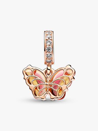 Pink & Yellow Murano Glass Butterfly Dangle Charm - Image 4